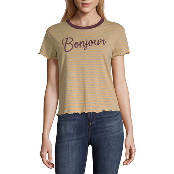 kind karma Tops - Bonjour striped tee with lettuce edges